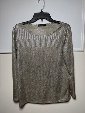 Kim & Cami Silver Ribbed Metallic Long-Sleeve Tee